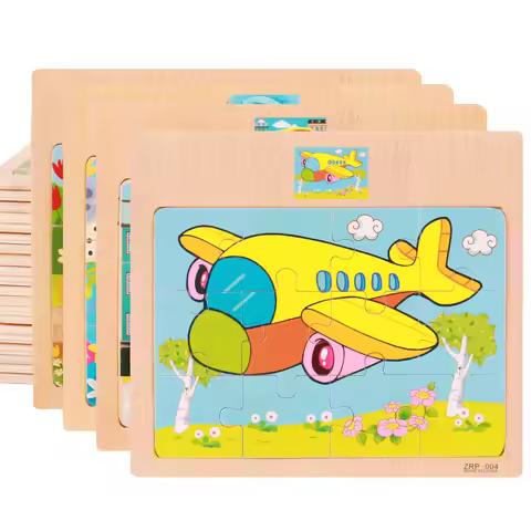 17*15cm/6.69*5.9in Wooden Jigsaw Puzzle Kids Cartoon Animals Traffic Car Puzzles Kids Montessori Edu