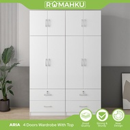 RUMAHKU ARIA Set 5X8FT Wardrobe 4 Door With 4 Drawer & Top Shelf/Almari Set 4 Pintu/ Wardrobe Set 4 