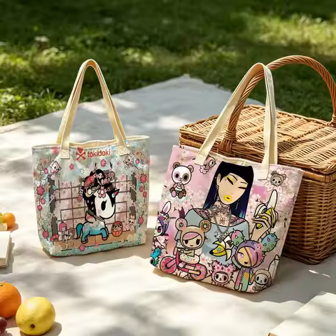 Japan Anime T-Tokidoki Linen Blend Cotton Polyester Tote Bag Women Designer Handbags Shopping Bags f