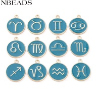 1set Alloy Enamel Pendants Flat Round with Constellation Dark Cyan 22x18x2mm Hole: 1.5mm about 12pcs