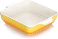 NUTRIUPS Ceramic Baking Dish, 8 x 8 x 2.4 Inches, 50 Oz Square Bakeware with Handles, Gradient Yello