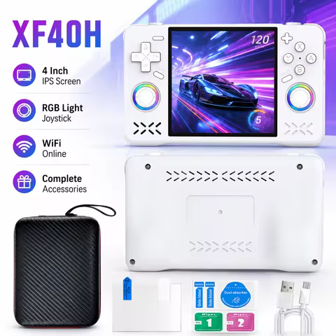 XF40H Portable Travel Handheld Game Console 4Inch Full Fit IPS Screen RGB Light Joystick Built-in Vi