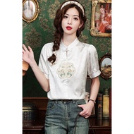 New Chinese style national style embroidered shirt 新中式国风刺绣衬衫女2025新款别致漂亮小衫盘扣减龄上衣DST24