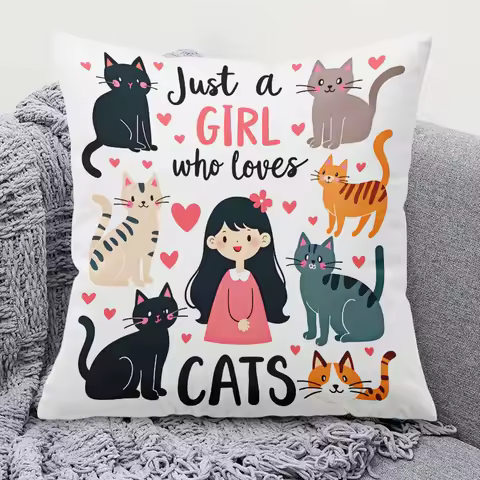 1pc, Girl Who Loves Cats, Square Colorful Decorative Cushion Covers, Suitable for Bedrooms and Livin
