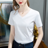 Women's Short Sleeve V-Neck Solid Color T-Shirt - Summer 2025 Fashion TNB5
