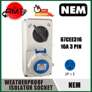 NEM ISOLATOR WEATHERPROOF SOCKET 16A 3PIN IP66 67CEE316