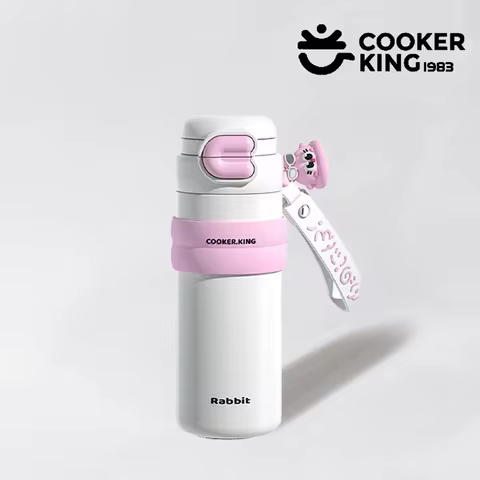 COOKER KING 500ML CC Rabbit Straw Insulated Cup 316 Stainless Steel+PP Kids Thermos Bottle with Stra