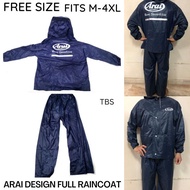 ARAI DESIGN Motorcycle Raincoat Jacket Pants Full Set (Modern Button Rain Coat Design, Top Quality, 