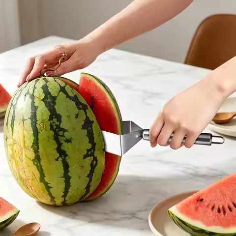 Stainless Steel Watermelon Slicer Watermelon Cut Into Pieces Wooden-handled Watermelon Knife Tools