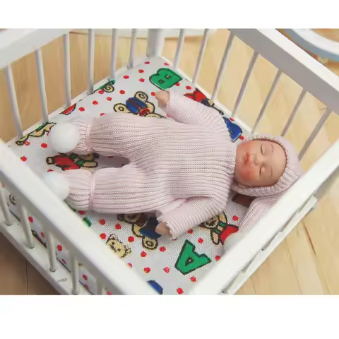 Porcelain Dolls Sleeping Baby in Pink Sweater for Dollhouse Miniature 1:12