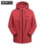 Jeep Spirit 1941 Estd แจ็คเกตกันน้ำผู้ชายใหม่พร้อมฮู้ดน้ำหนักเบาเสื้อกันฝนกลางแจ้งกันลม Jaket Daki G