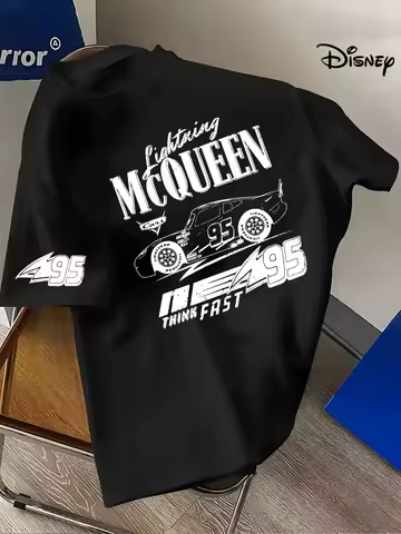 Lightning McQueen 95 Adult Racing T-shirt with Flash McQueen Text and 95 Car Pattern Breathable Birt