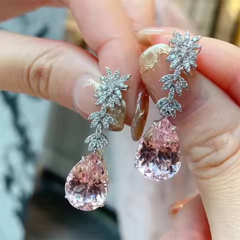 Flower Lab Pink Diamond Dangle Earring 100% Real 925 sterling silver Jewelry Engagement Wedding Drop