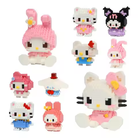 Blocks Bricks Sanrio Friends Hello Kitty Cinnamoroll Kuromi My Melody Pompompurin Assembled Model Ho