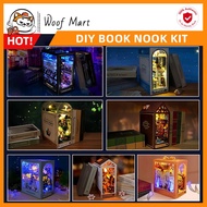 DIY Miniature Dollhouse Book Nook Shelf Miniature House Bookshelf Decor with Sensor Led Light for Te