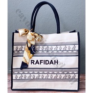 Canvas Grocery Bag With Embroidery Name, Tote Bag, Canvas Beg, Jute Bag Sulam Nama (Ship Within 7day