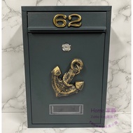 [Grocery King] Brushed Gold Anchor Mailbox Including House Number/Mailbox 5 Colors Optional// Good W