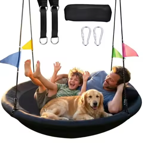 Backyard tree swing: heavy-duty steel frame waterproof 900D Oxford fabric gray deep-seat saucer nest