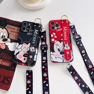 For Samsung Galaxy A13 4G A21 A22 4G A22 5G A23 4G A13 5G A04S A14 4G A14 5G 4G A23 5G A31 A32 4G A32 5G A33 5G Cute Mickey and Minnie Phone Case with Wristbands and Long Lanyard