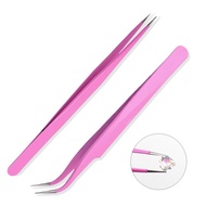 2 Pcs Stainless Steel Rose Straight + Tweezer Curve For Eyelash Extensions Nail Art Nippers For Pick