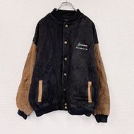 二手 2000 年代 W/C 西部風格黑色牛仔運動夾克，皮質袖子，復古款，黑色，L 碼