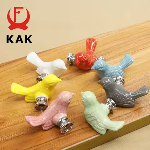 KAK Ceramic Peace Dove Drawer Knobs 3D Cartoon Bird Cabinet Cupboard Handles Novelty Creative Fashio