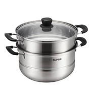 苏泊尔蒸锅不锈钢蒸锅汤锅蒸笼双层可视玻璃盖直径26cm口径明火用