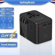 Idigital หัวแปลงปลั๊กไฟ Universal Travel Adapter รองรับ PD ชาร์จเร็ว GaN 25W to 70W สำหรับเครื่องลอน