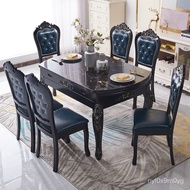 superior productsEuropean-Style Dining Tables and Chairs Set Multi-Functional Solid Wood Marble Dining Table Retractable