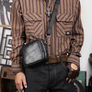 手工真皮男士腰包 單肩斜跨小包 女手機包 休閒兩用小背包