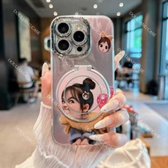Cute Case With Lens Protection Mirror Holder iPhone 16 15 14 13 12 11 Pro Max 7 8Plus Anti-Fall Stra