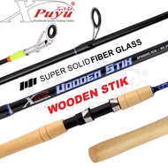 Xpuyu Wooden Stik 4ft-7ft Solid Fiberglass Fishing Rod Freshwater Spinning Rod