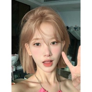 Short Hair Wig Full Headgear Female Pink One-Knife Cut Bob Head Wig Set Square Round Face Influencer