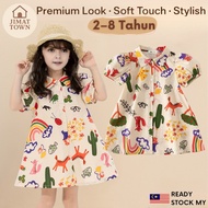 Girls Kids Cartoon Printed Shirt Dress | Gaun Budak Perempuan Corak Kartun Aloha Hawaii Butang Depan