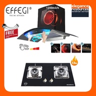EFFEGI Kitchen Hood 1200m3/h and Gas Hob 4.5kw Complete Set One Touch Auto Cleaning Sensor Function