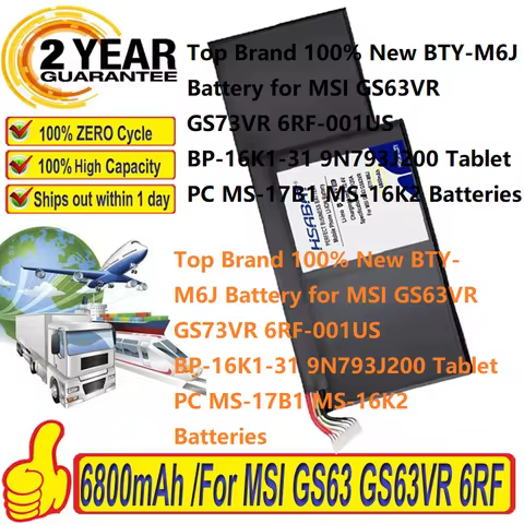 Top Brand 100% New BTY-M6J Battery for MSI GS63VR GS73VR 6RF-001US BP-16K1-31 9N793J200 Tablet PC MS