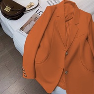 小西装外套女GJ感春秋季2026新桔色韩版时尚中长小个子西服Fashion Casual Suit Jacket Women Korean Style Long Sleeves Slim-fit Bl