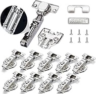 XIEHE Hardware 110 Degree Soft Close Inset Frameless Hinges 10 Pack, for Kitchen Cabinets Door Brushed Nickel 3D Flush Mount Clip-on European Hinge with Screws