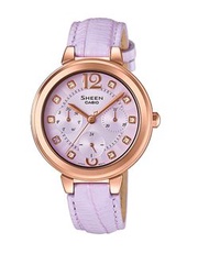 Casio Sheen粉紫色牛皮女裝手錶 [No .SHE3048PGL-6A]
