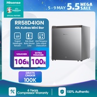 Hisense Kulkas Mini Bar Kulkas 1 Pintu - RR58D4IGN (Refrigerator) Lemari Es Portable  - Silver 【Net Capacity 42L】 【Space-Friendly】【Low Noise】【Separate Chiller】