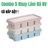 [With Lid] Combo of 5 Premium Viet Nhat Ice Trays - Convenient 6/8/9/16-Piece Ice Mold, Odorless Pla