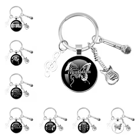 Swift Pop Album Music 1989,Red,Lover,Folklore And Reputation Glass Cabochon Music Themed Keychain Je