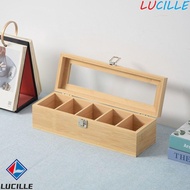 LUCILLE Tea Bag Storage Boxes, Wooden 5/9 Grids Jewelry Organizer, Container Dustproof Rectangular A