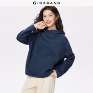 GIORDANO Women Hoodies Fleece Lined Warm Windproof Hoodies Kanga Pocket Half Zip Fashionable Casual 