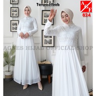 Kaftan Dress Muslimah Elegan Abaya Raya 2024 Viral Cantik Arabic Style Plus Size Jubah Putih Fashion fesyen Premium 824