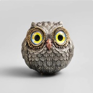Small Owl Statue - Resin Figurine For Home Office Desk Decor, Owl Lovers Gift, Blue Eyes, Table &Amp