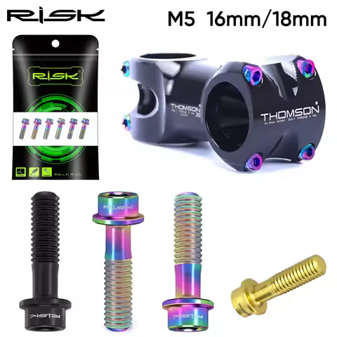 RISK Titanium Stem Bolts 6PCS M5x16mm M5x18mm Titanium Alloy Bicycle Stem Screws Colorful Bike Stem
