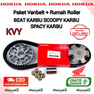 Vanbelt Beat Karbu Paket Komplit Vanbelt KVY V Van Belt Panbel V-Belt Motor Honda Beat Karbu Scoopy Karbu Spacy Karbu Ori Rumah Roller Loler Roler Beat Karbu Scoopy Karbu Spacy Karbu Vanbelt KVY + Roller + Rumah Roller Ori Original Premium 23100-KVY-900