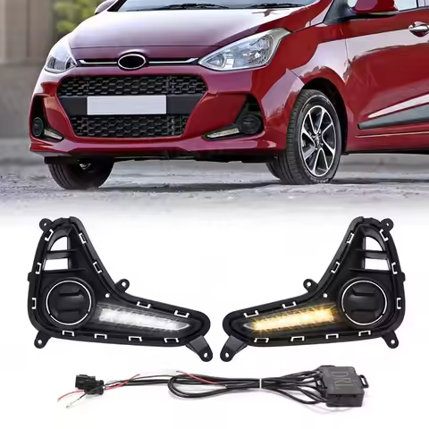 Car LED DRL For Hyundai Grand I10 2017 2018 2019 Front Bumper Fog Lamp Turn Signal Daytime Running L