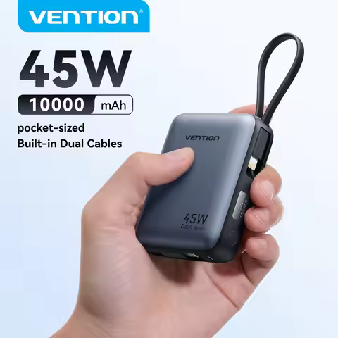 Vention 45W 10000mAh Power Bank Built-In USB-C & Lightning Cable Portable Powerbank for iPhone 17 16